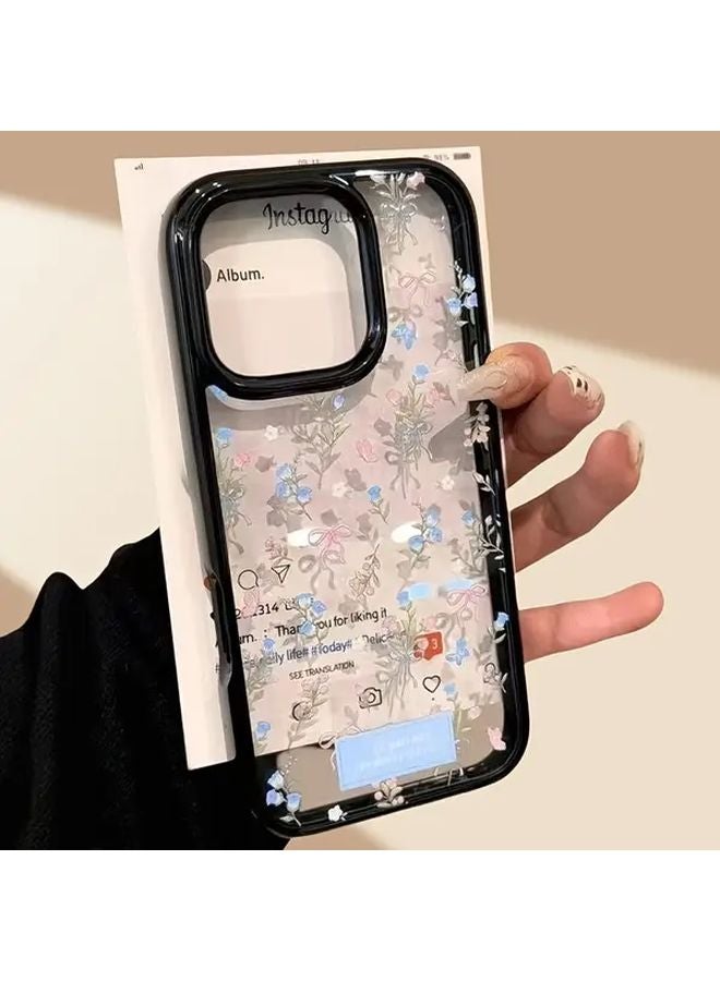 Black Flower Themed Transparent Acrylic Phone Case Compatible with iPhone 14 Pro Max - Image 3